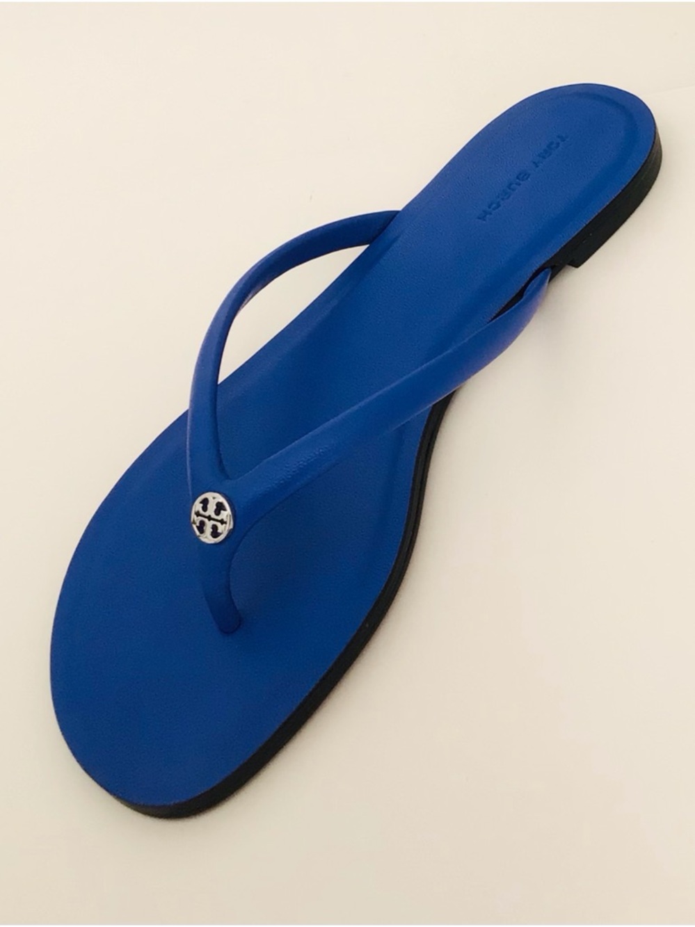 Tory Burch Chelsea Leather Flip Flop Sandals-Eccentric Blue Silver Logo - Picture 7 of 15